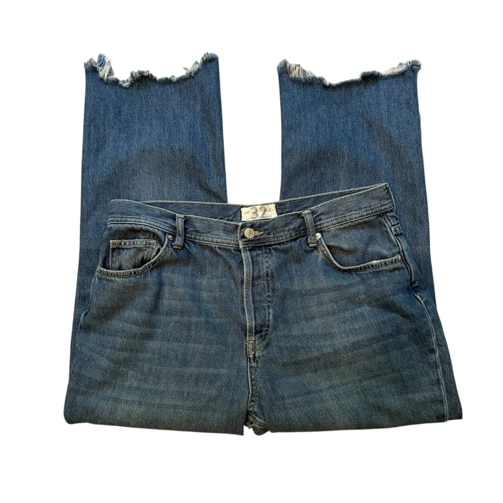 Free People Maggie Ripped Ankle Straight Leg Jeans In Sequoia Blue, Sz 32 - Picture 9 of 16